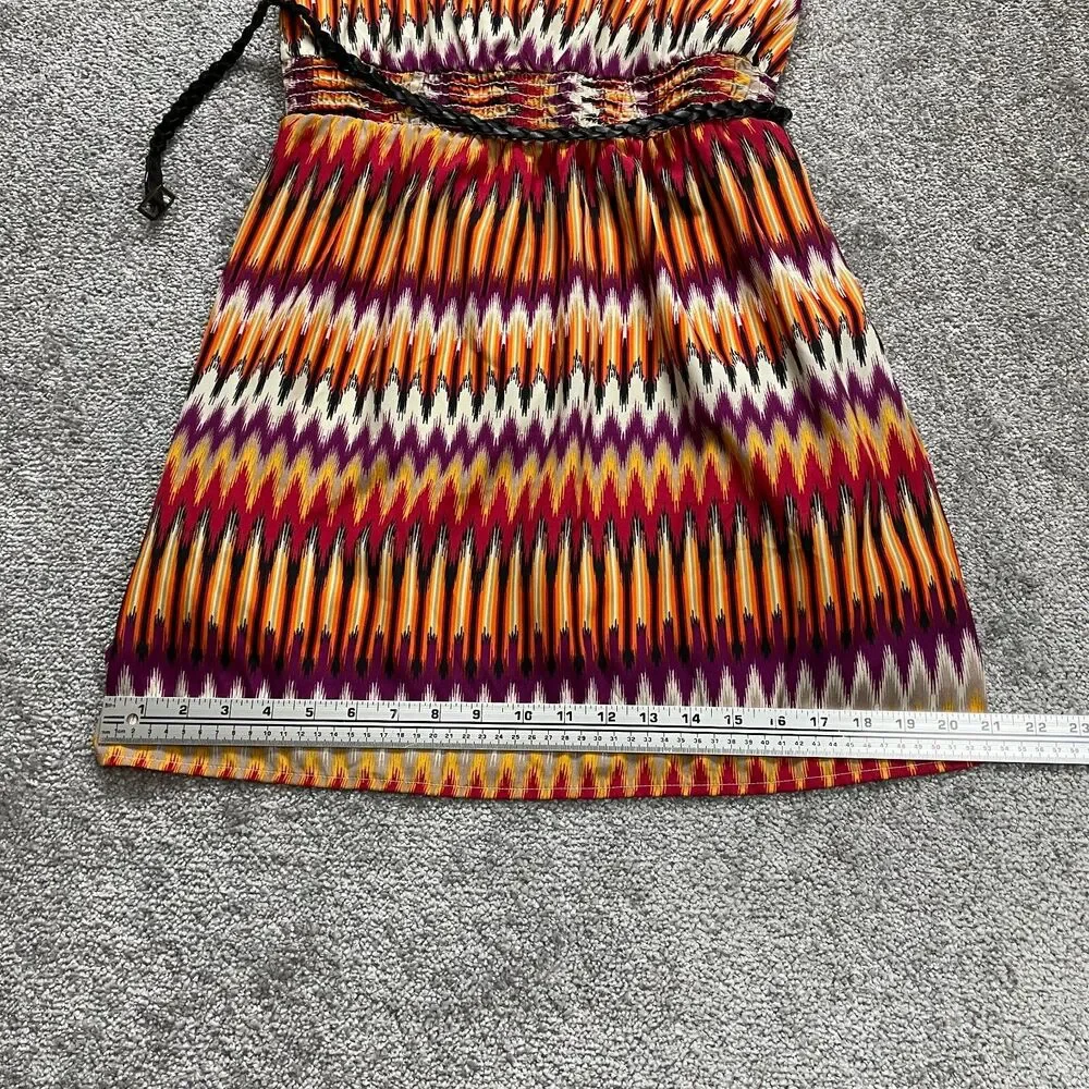 Love Reign Dress Womens XL Multicolor Midi Spaghetti Strap Boho Aztec Belted